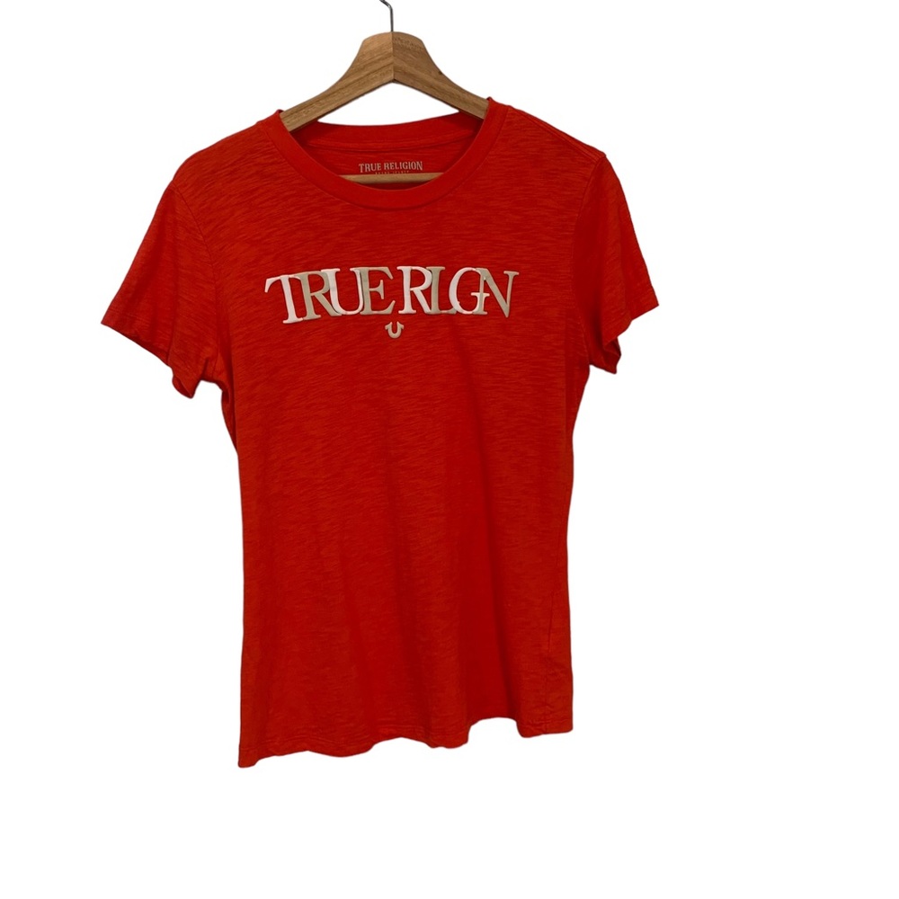 True Religion Women's Fitted Red Short Sleeve Crew Neck T Shirt Size Med…